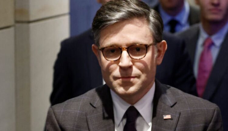 Speaker Mike Johnson appeared outside the courthouse